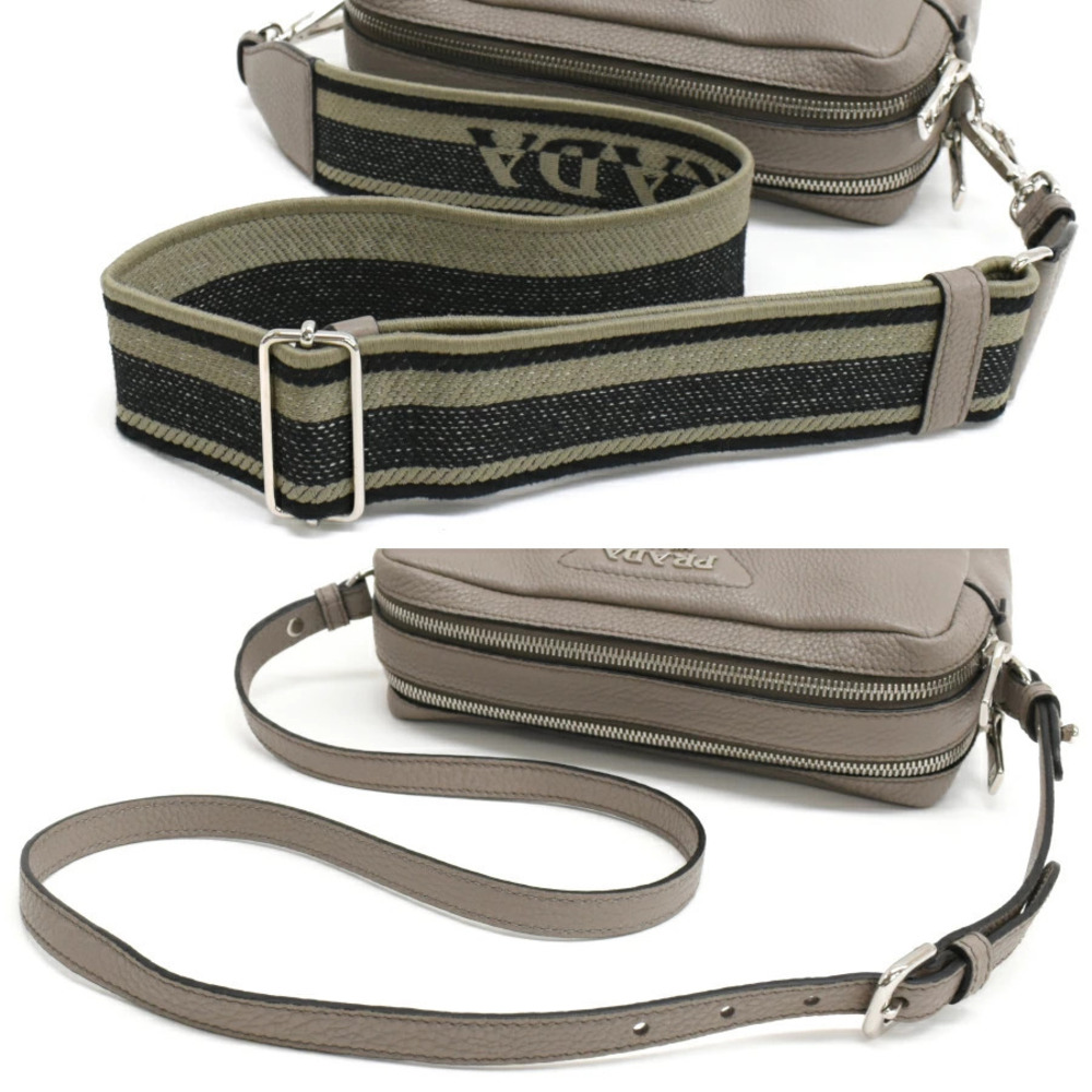 Prada Shoulder Bag VITTERO DAINO Leather Triangle Logo Greige Gray - Picture 7 of 8